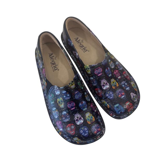 Alegria DEB-484 Womens SZ 38 Slip-On Shoes With Multicolor Sugar Skull Print - Picture 14 of 16